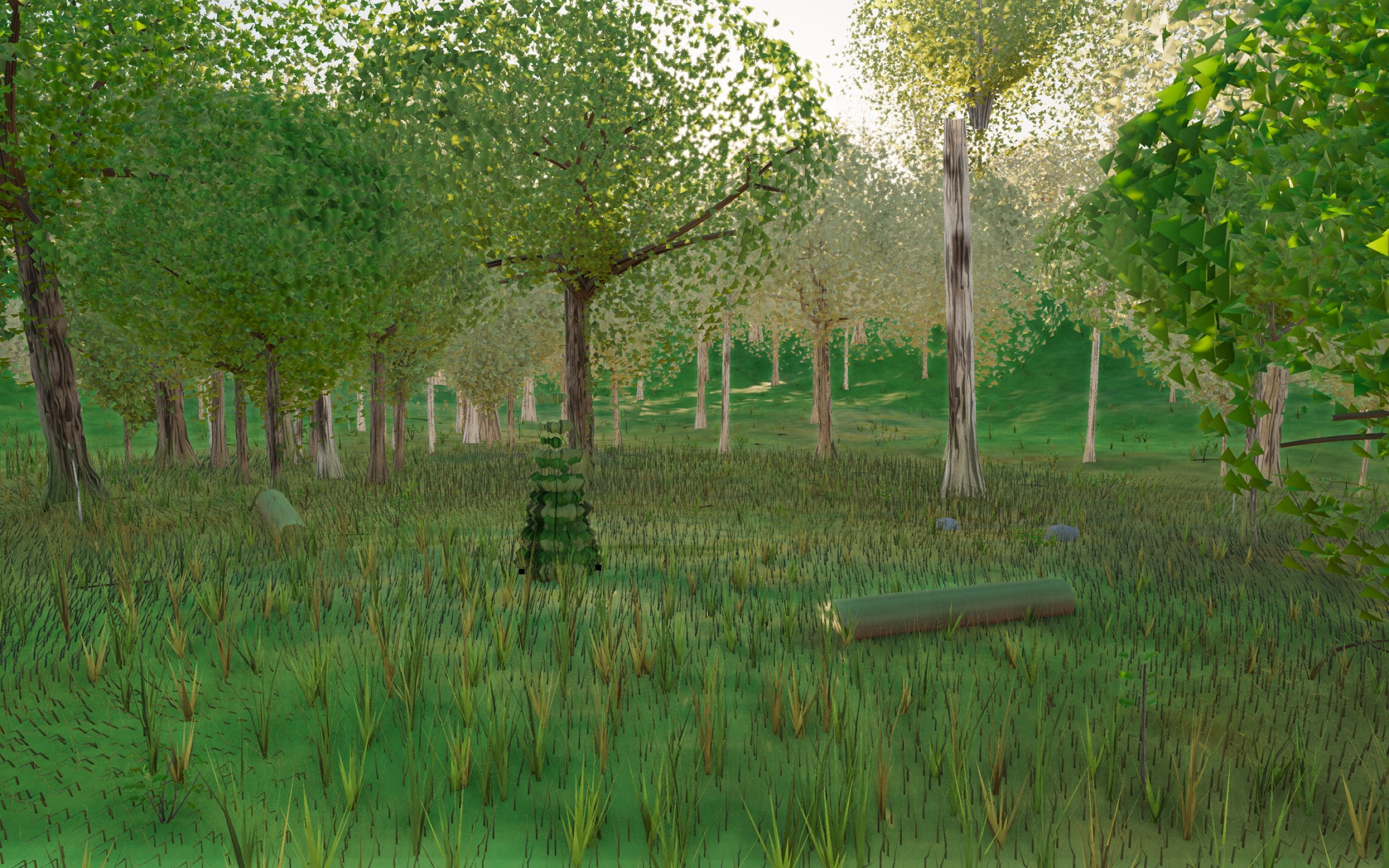 Visualizer · forest-low — round2: unconditional clearing-core cull (kill stray spire) + backlit exposure -2.15 / skyFill 1.62 / leafTrans 3.8
