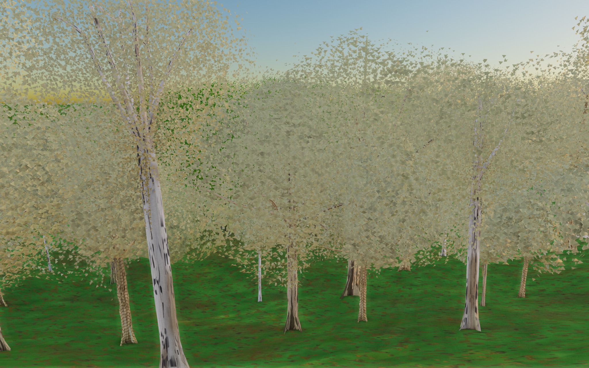Visualizer · forest-side — round4: rebuilt addMossyLog as long tapered recumbent log + stub branch; cap marker 6 gates rings to cut-end only; barrel marker 5 length-aligned bark; oak horizontal crack field; near-grass dry blades; +18% sky ambient