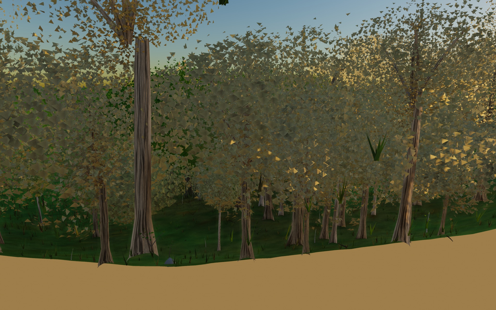 Visualizer · forest-side — round2: spire cull + far-floor green seam fix + backlit lift + deep lobe warp