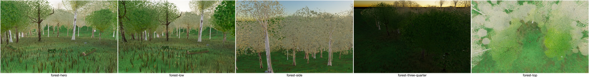 Visualizer · forest — r3 tex v3: exposure split – sun 1.62->1.42 (curb front bleach) + ambient +18% (lift backlit shade)