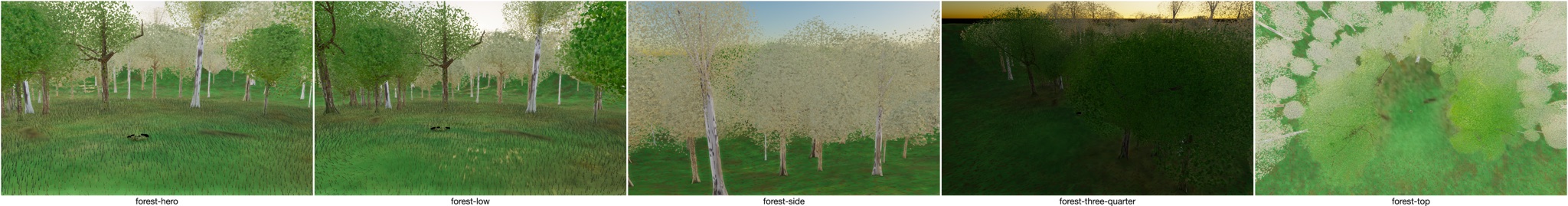 Visualizer · forest — round4b: cull low drooping centre branch (my>=0.15); rebuilt logs at layout; oak hcracks; grass dry; sky ambient +18pct