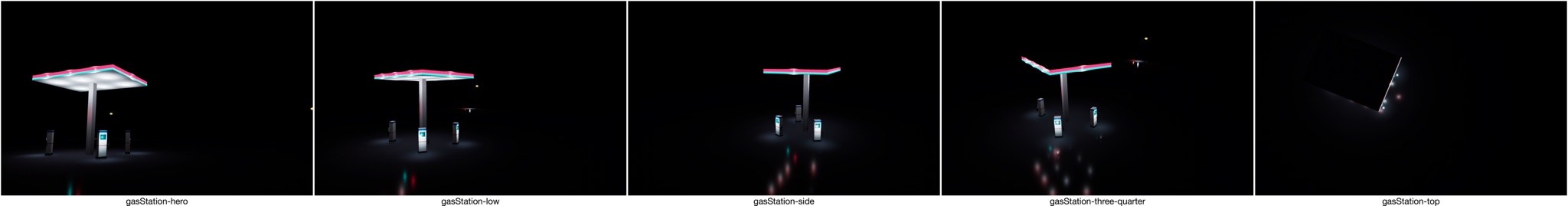 Visualizer · gasStation — round13: ROOT CAUSE of pump blob/tilt = converted SCNCylinder spout rendered huge+sheared. Spout->thin box. Pumps now clean upright